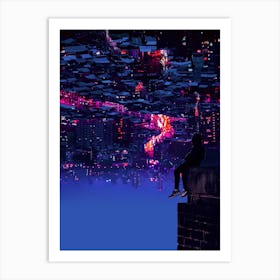 Upside Down City Cyberpunk Art Print