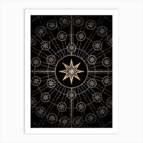 Geometric Glyph Radial Array in Glitter Gold on Black n.0024 Art Print