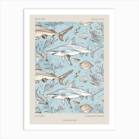 Pastel Blue Goblin Shark Watercolour Seascape Pattern 3 Poster Art Print