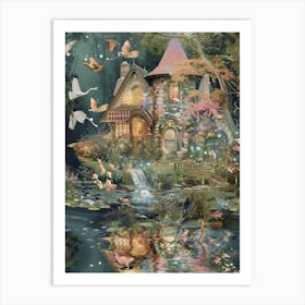 Fairy Village Collage Pond Monet Scrapbook 1 Art Print