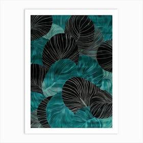 Teal Leaves 1 Art Print