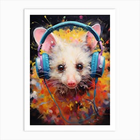  A Possum Wearing Headphones Vibrant Paint Splash 2 Art Print