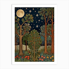 Moonlight In The Forest Style William Morris 2 Art Print Art Print