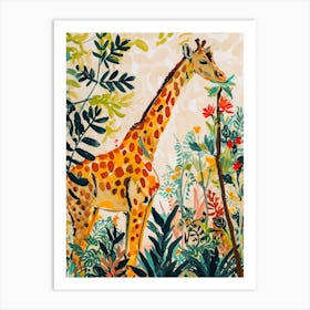 Giraffes In The Leaves Cute Illustration 4 Art Print