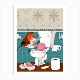 Bird On Toilet Art Print