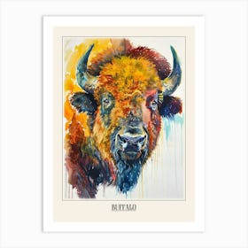 Buffalo Colourful Watercolour 1 Poster Art Print