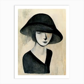 Portrait Woman Black Hat Art Print