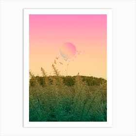 Green And Pink Landscape Art Print