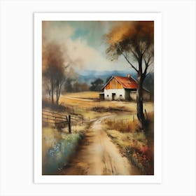 A wall artwork dating back to the year 1960, with all the details and colours. The farm is from an old oil painting, with faded oil colours.4 Art Print