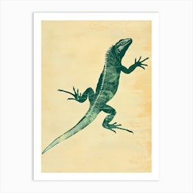 Forest Green Galápagos Land Iguana Block Print 3 Art Print