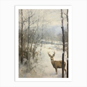 Vintage Winter Animal Painting Deer 3 Art Print