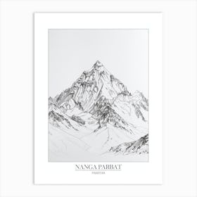 Nanga Parbat Pakistan Line Drawing 2 Poster Art Print