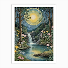 Moonlight By The Waterfall Art Print