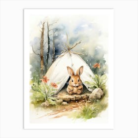 Bunny Camping Rabbit Prints Watercolour 3 Art Print