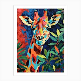 Colourful Giraffe In The Leaves Oil Painting Inspired 2 Art Print