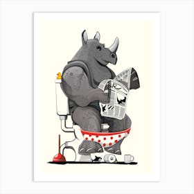 Rhino Using The Toilet Art Print