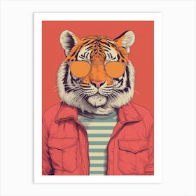 Tiger Illustrations Wearing A Shirt And Hoodie 8 Art Print