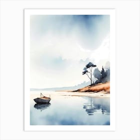 Watercolor Of A Boat On The Shore Art Print