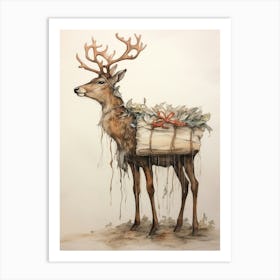 Storybook Animal Watercolour Caribou 3 Art Print