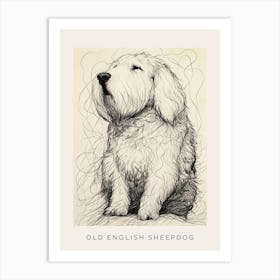Old English Sheepdog Line Sketch 1 Poster Art Print