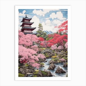 Rikugien Garden In Tokyo, Ukiyo E Drawing 2 Art Print