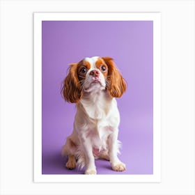 King Charles Spaniel On Purple Background.Generated AI. Wall Art Print Art Print