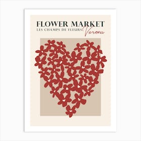 Flower market Verona Italy, Neutral retro print, Heart art, Romantic, Love Art Print