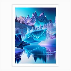 Frozen Landscapes With Icy Water Formations, Waterscape Holographic 1 Art Print