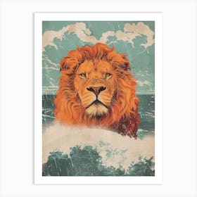 African Lion Facing A Storm Illustration 1 Art Print