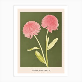 Pink & Green Globe Amaranth 3 Flower Poster Art Print