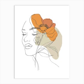 Woman Portrait Monoline Minimalist Hand Drawing Boho Illustration (11) Art Print