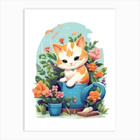 Kawaii Cat Drawings Gardening 7 Art Print