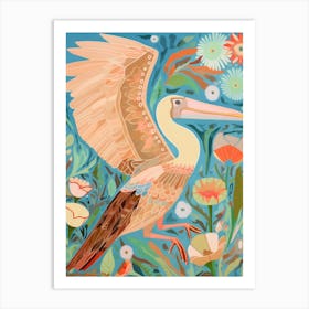 Maximalist Bird Painting Brown Pelican 2 Art Print