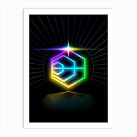 Neon Geometric Glyph in Candy Blue and Pink with Rainbow Sparkle on Black n.0134 Art Print