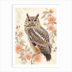 Collared Scops Owl Japanese Painting 4 Art Print