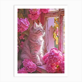 Cat and flower Art Print