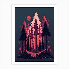 A Fantasy Forest At Night In Red Theme 48 Art Print