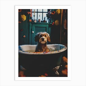 Dog In Bathtub Art Print