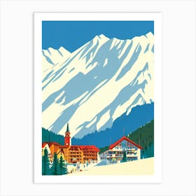 Lech Zürs, Austria Midcentury Vintage Skiing Poster Art Print