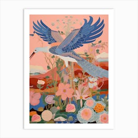 Maximalist Bird Painting Great Blue Heron 3 Art Print