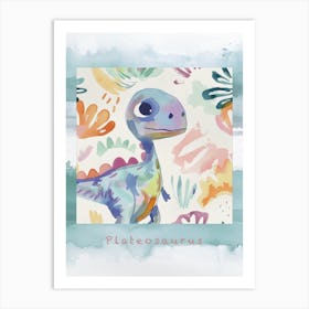 Plateosaurus Dinosaur Muted Pastels Pattern 2 Poster Art Print