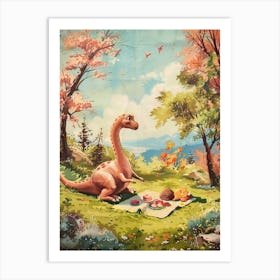 Dinosaur Picnic Vintage Painting Art Print