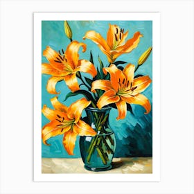 Orange Lilies In A Vase Art Print