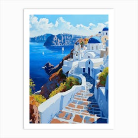 Oia Village Santorini Greece, blue and white Art Print