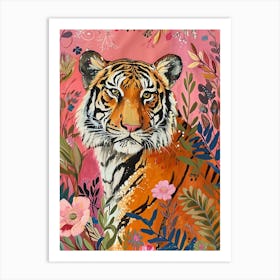 Floral Animal Painting Bengal Tiger 4 Art Print