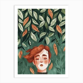 Illustration Of A Girl With Leaves 5 Art Print