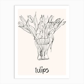 Tulips Bouquet Fine Line Flower Vase Art Print Art Print