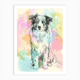 Australian Sheepdog Pastel Line Watercolour Art Print