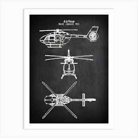 Airbus H 145 Medical Helicopter Diagram Blueprint H145 Helicopter Decor Helicopter Art Helicopter Print Heli Wall Art Patent Va1451 Art Print