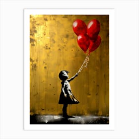 Little Girl With Red Balloons Art Print